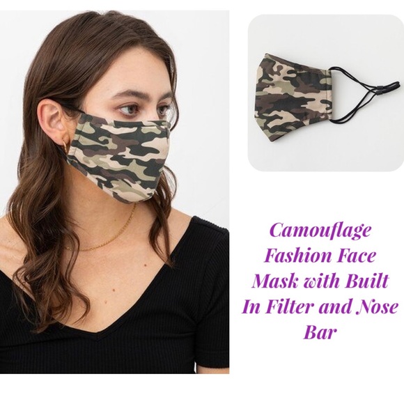 Camo Face Mask with Built In Filter and Nose Bar - Picture 3 of 16